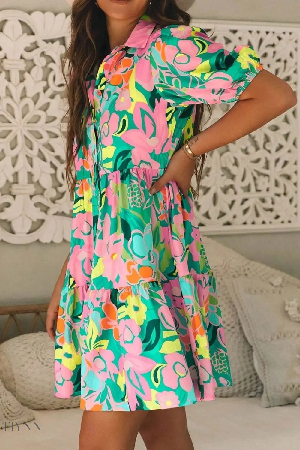 Floral Babydoll Dress with Puff Sleeves - EBYNN