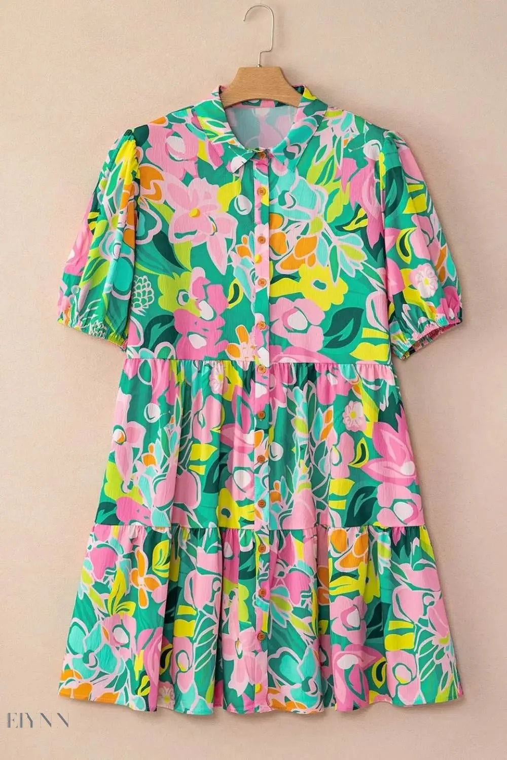 Floral Babydoll Dress with Puff Sleeves - EBYNN