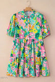 Floral Babydoll Dress with Puff Sleeves - EBYNN