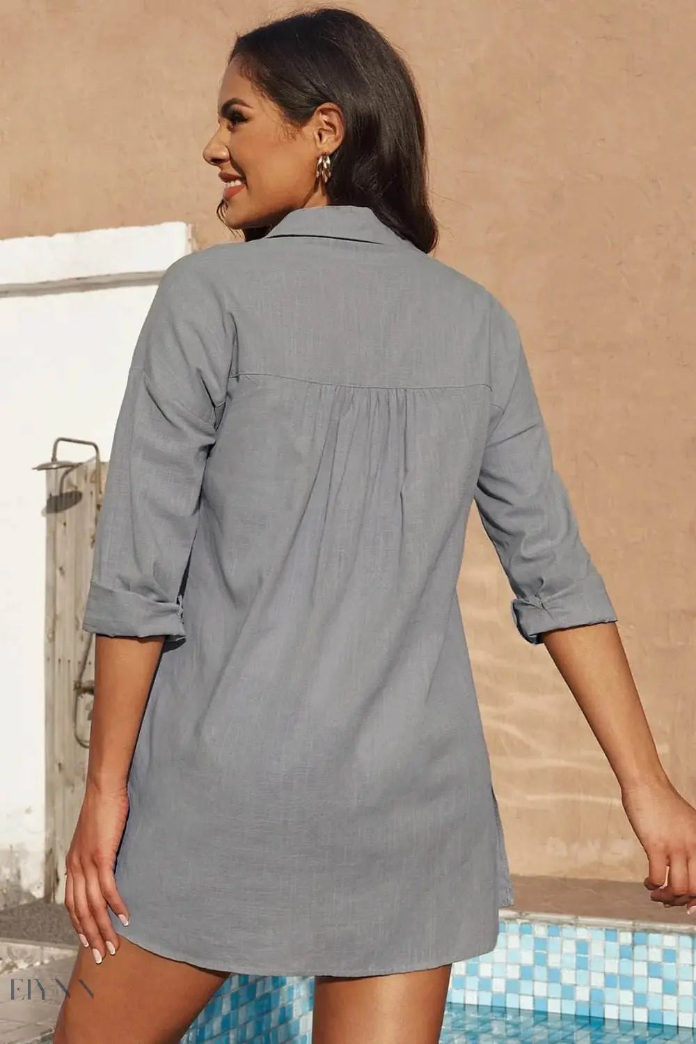 Button-Up Longline Shirt with Breast Pockets - EBYNN