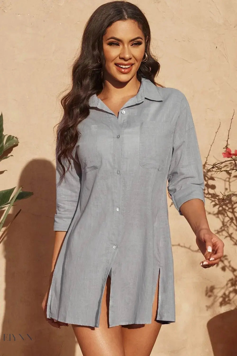 Button-Up Longline Shirt with Breast Pockets - EBYNN