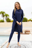 Three-Piece Cap, Long Sleeve Hooded Top and Pants Swim Set - EBYNN