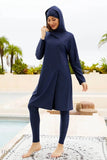 Three-Piece Cap, Long Sleeve Hooded Top and Pants Swim Set - EBYNN
