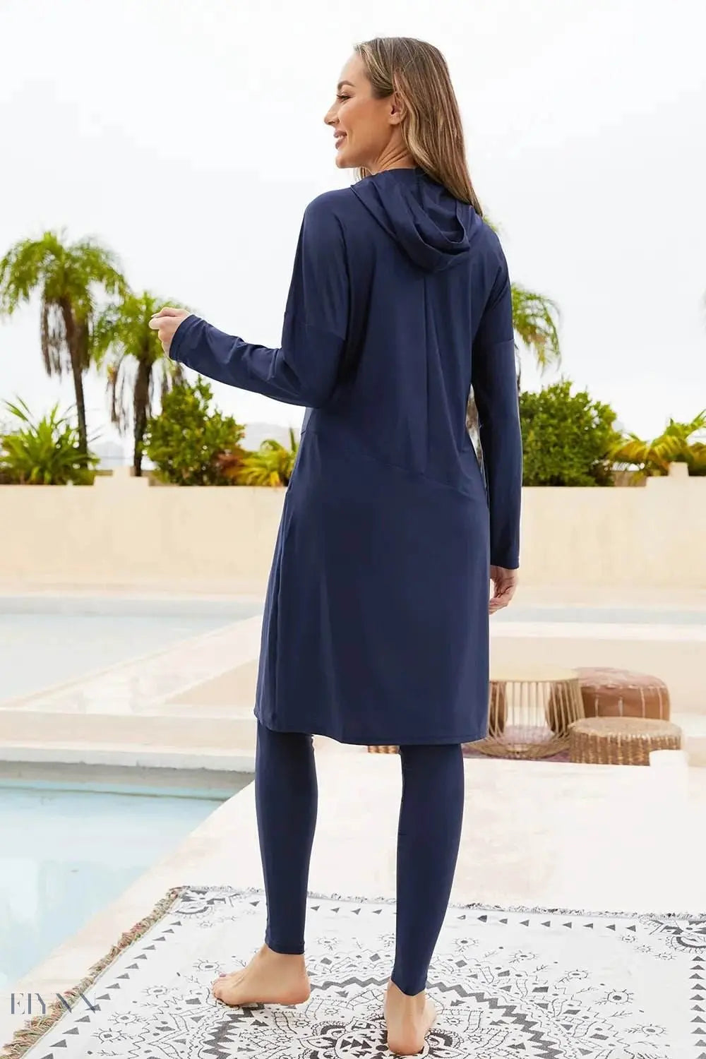 Three-Piece Cap, Long Sleeve Hooded Top and Pants Swim Set - EBYNN