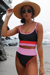 Color Block Two-Piece Spaghetti Strap Swim Set - EBYNN