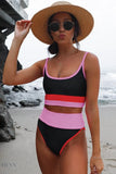Color Block Two-Piece Spaghetti Strap Swim Set - EBYNN