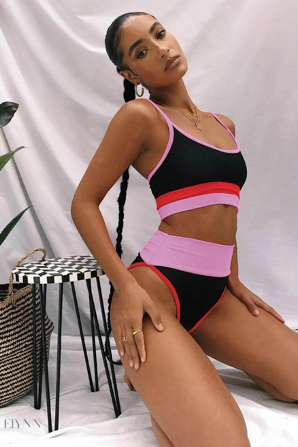 Color Block Two-Piece Spaghetti Strap Swim Set - EBYNN