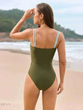 Color Block One-Piece Swimsuit with Stylish Buttons - EBYNN