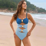 Color Block One-Piece Swimsuit with Stylish Buttons - EBYNN