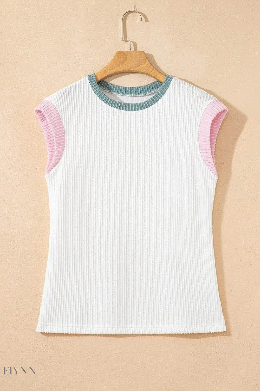 Contrast Trim Sleeveless Top - Stylish Ribbed Knit Design - EBYNN