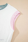 Contrast Trim Sleeveless Top - Stylish Ribbed Knit Design - EBYNN