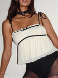 Contrast Trim Cami Top with Adjustable Tie Straps - EBYNN