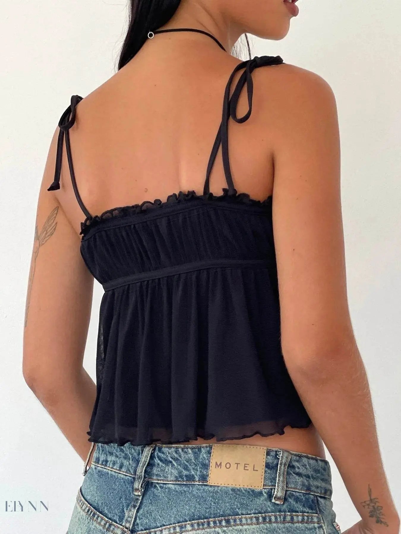 Contrast Trim Cami Top with Adjustable Tie Straps - EBYNN