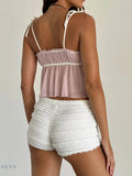 Contrast Trim Cami Top with Adjustable Tie Straps - EBYNN