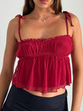 Contrast Trim Cami Top with Adjustable Tie Straps - EBYNN