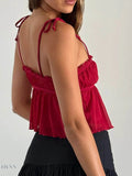 Contrast Trim Cami Top with Adjustable Tie Straps - EBYNN