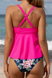Crisscross Ruffled V-Neck Tankini Set - EBYNN