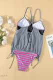 Crisscross Striped Spaghetti Strap Tankini Set - EBYNN