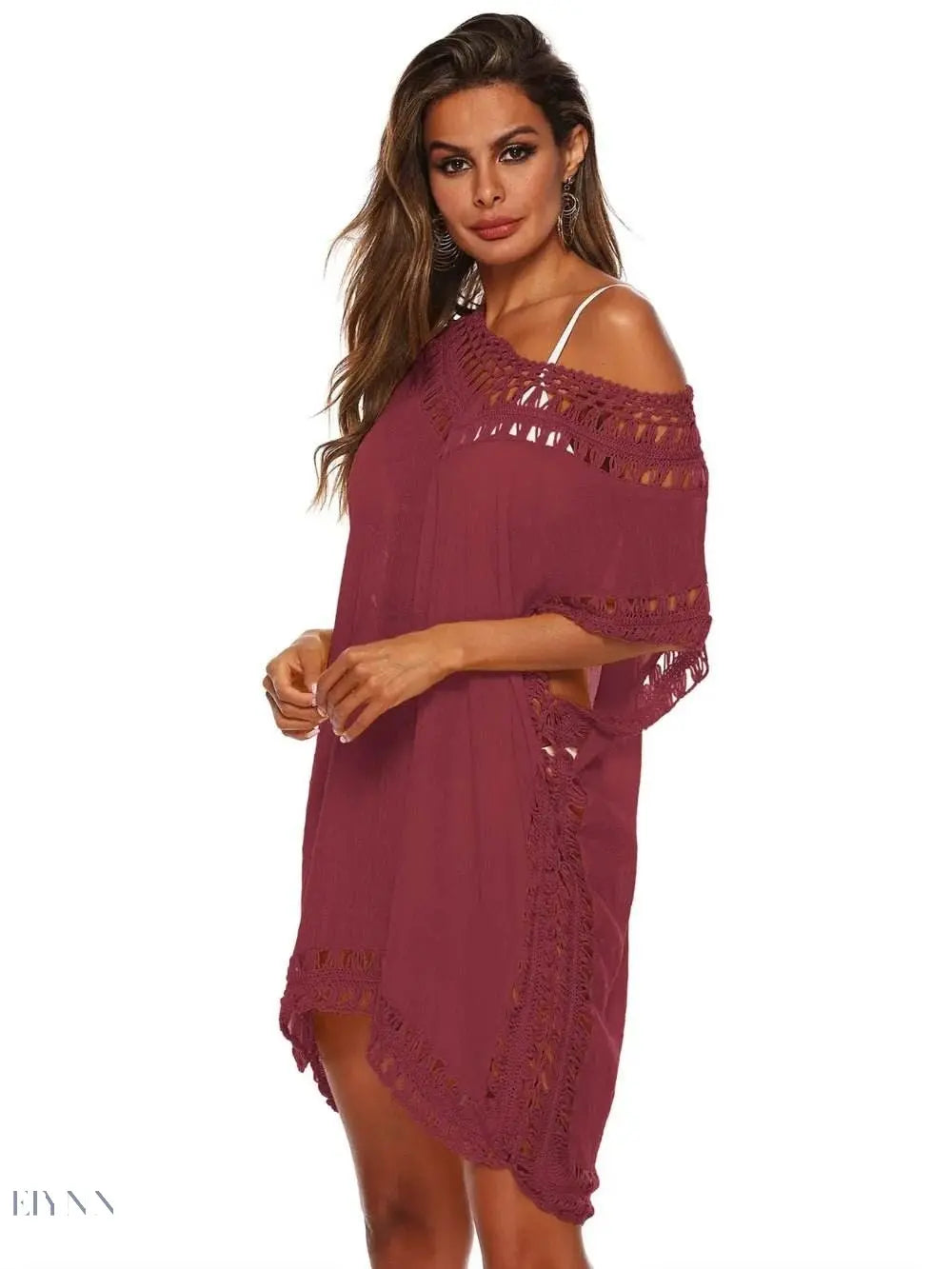 Plus Size Beach Cover Up Dress in Pink Crochet - EBYNN