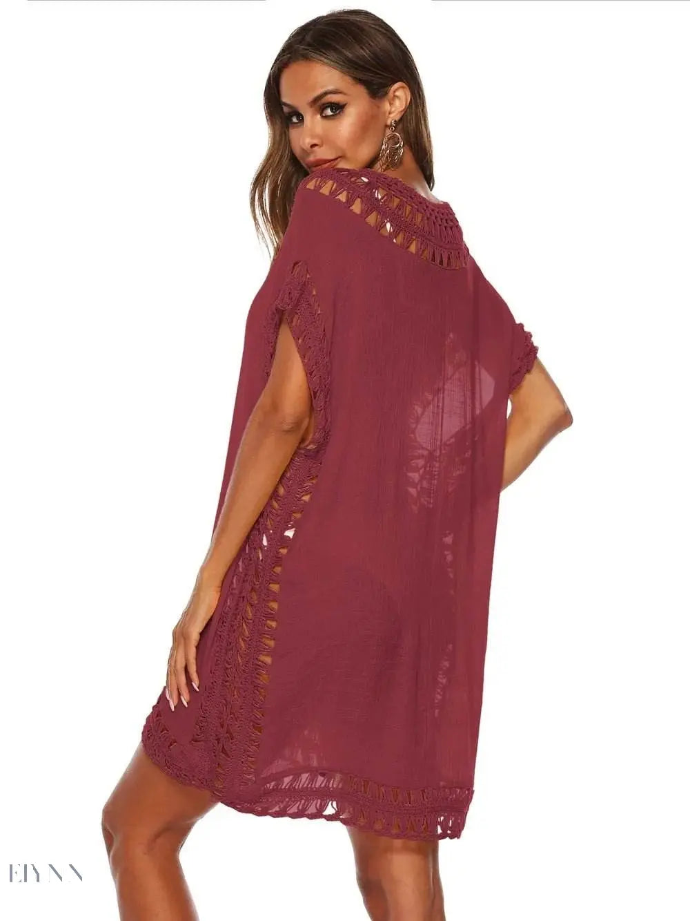 Plus Size Beach Cover Up Dress in Pink Crochet - EBYNN