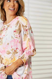 Floral Round Neck Top with Three-Quarter Sleeves - EBYNN