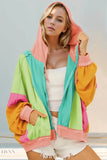 Double Take Full Size Color Block Zip Up Hoodie - EBYNN