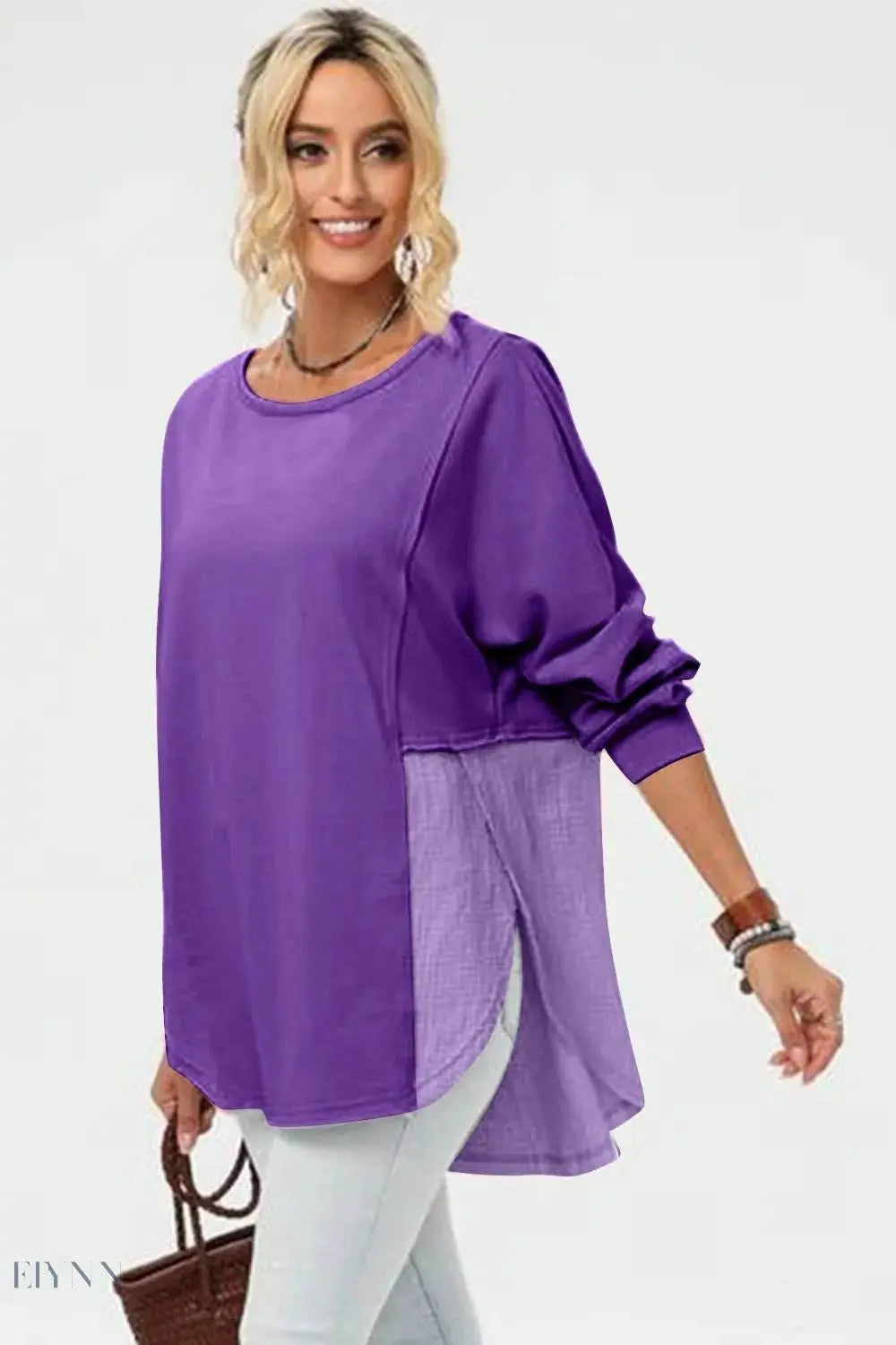 Double Take High-Low T-Shirt - Full Size Long Sleeve for Effortless Style - EBYNN