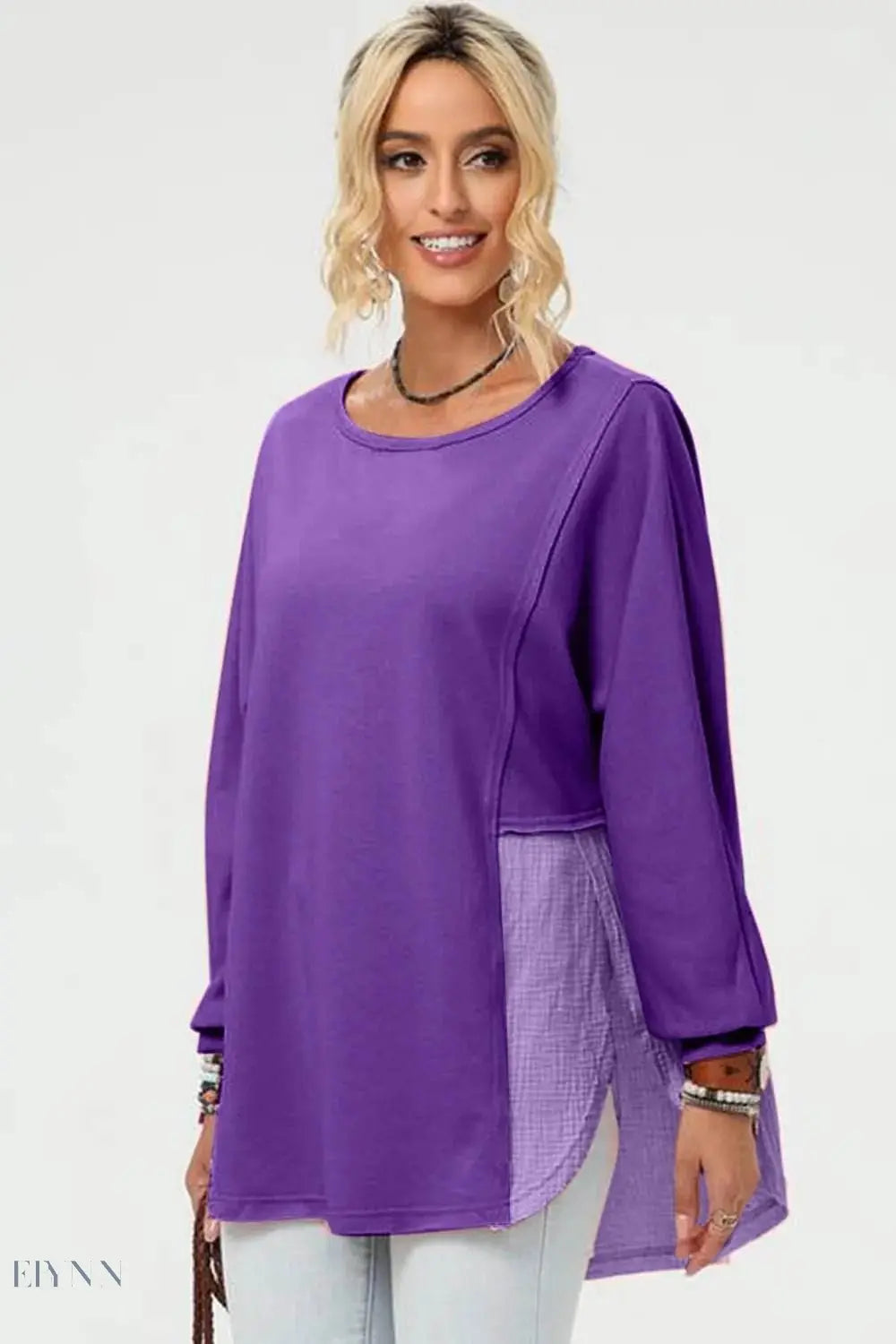 Double Take High-Low T-Shirt - Full Size Long Sleeve for Effortless Style - EBYNN