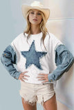 Women's Star Sweatshirt with Denim Sleeve Detail - EBYNN