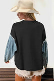 Women's Star Sweatshirt with Denim Sleeve Detail - Trendy Addition to Women's Clothing - EBYNN