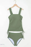Drawstring Ruched Wide Straps Tankini Set - EBYNN