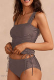 Drawstring Ruched Wide Straps Tankini Set - EBYNN
