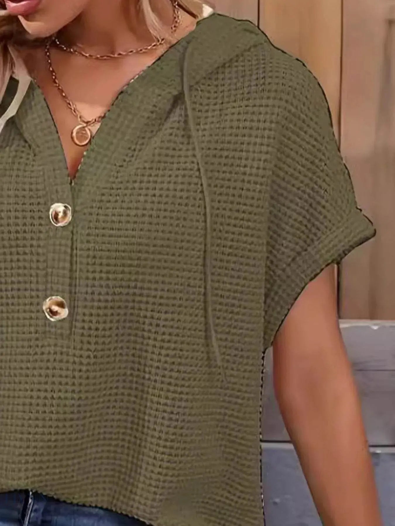 Drawstring Waffle Knit Hoodie for Ultimate Comfort and Style - EBYNN