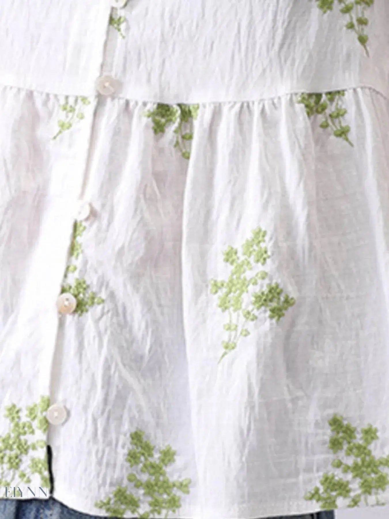 Embroidered Puff Sleeve Blouse with V-Neck Peplum Design - EBYNN