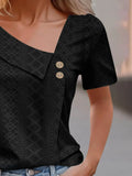 Eyelet Asymmetrical T-Shirt with Short Sleeves - EBYNN