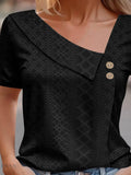 Eyelet Asymmetrical T-Shirt with Short Sleeves - EBYNN