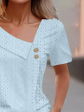 Eyelet Asymmetrical T-Shirt with Short Sleeves - EBYNN