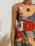 FAM-FAM Tiered Sleeveless Dress - Printed Round Neck Design - EBYNN