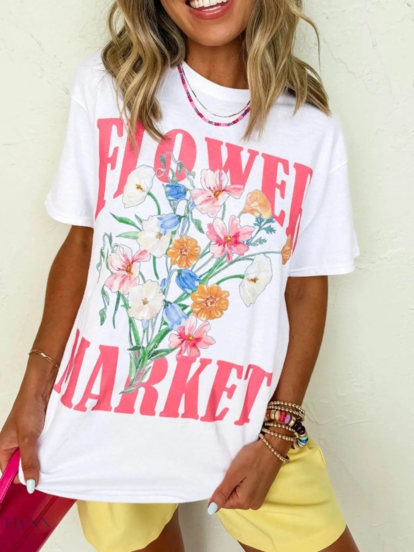 Flower Market T-Shirt - Graphic Round Neck Design for Floral Lovers - EBYNN