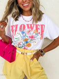Flower Market T-Shirt - Graphic Round Neck Design for Floral Lovers - EBYNN