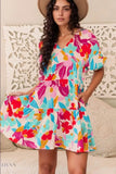 Floral Babydoll Dress with Bubble Sleeves and Tiered Ruffle Design - EBYNN