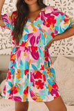Floral Babydoll Dress with Bubble Sleeves and Tiered Ruffle Design - EBYNN