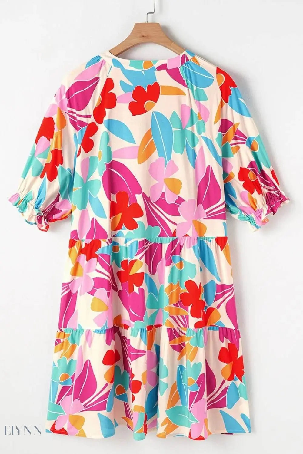 Floral Babydoll Dress with Bubble Sleeves and Tiered Ruffle Design - EBYNN