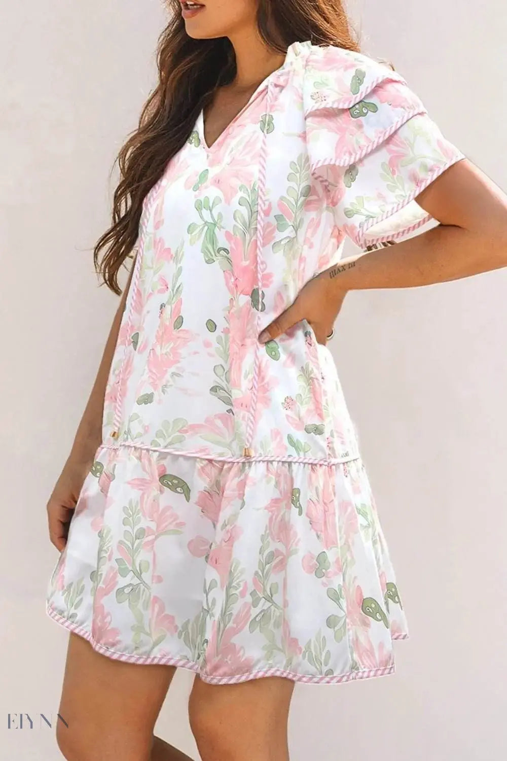 Floral Contrast Edge Layered Mini Dress - EBYNN