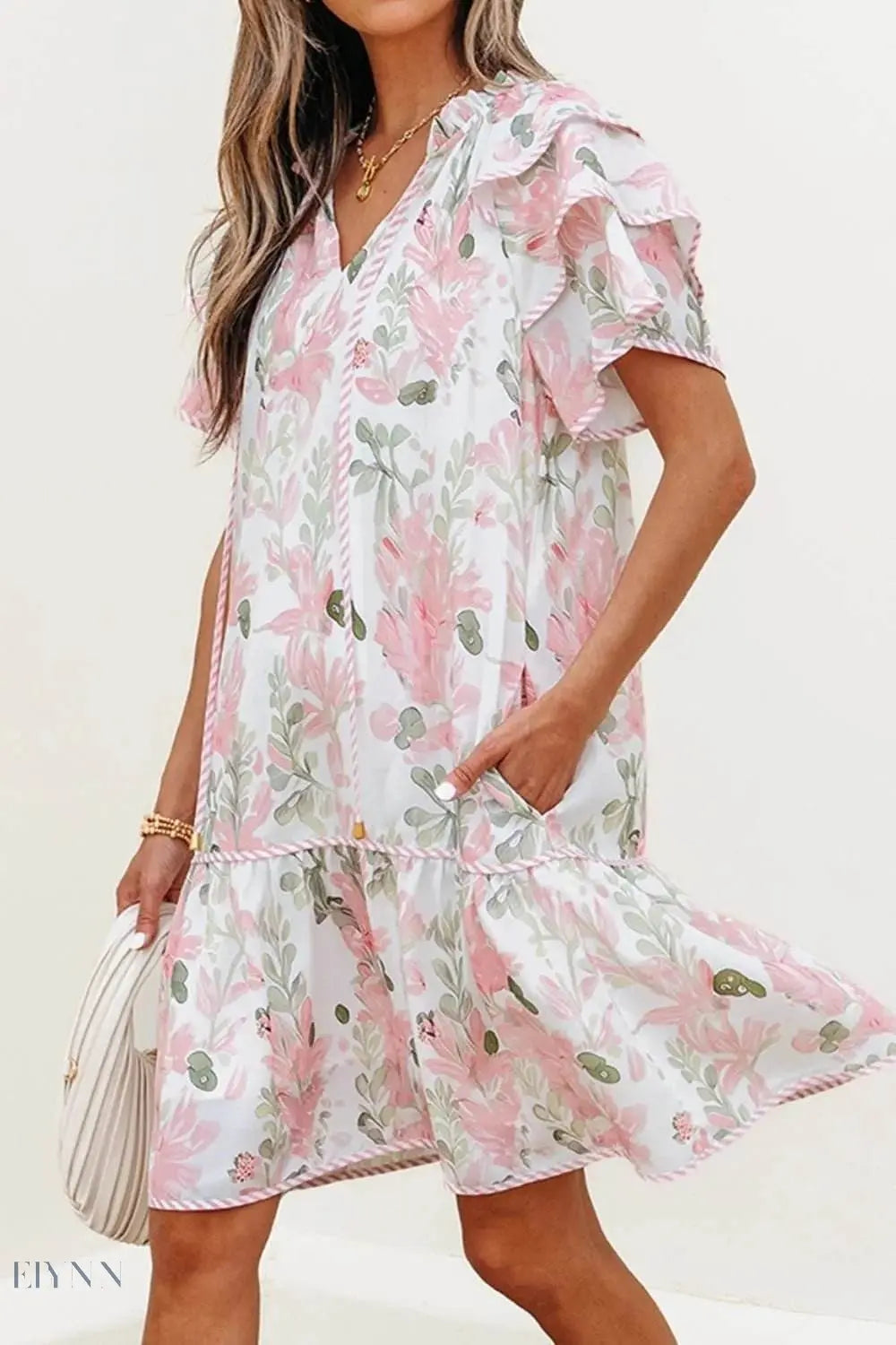 Floral Contrast Edge Layered Mini Dress - EBYNN