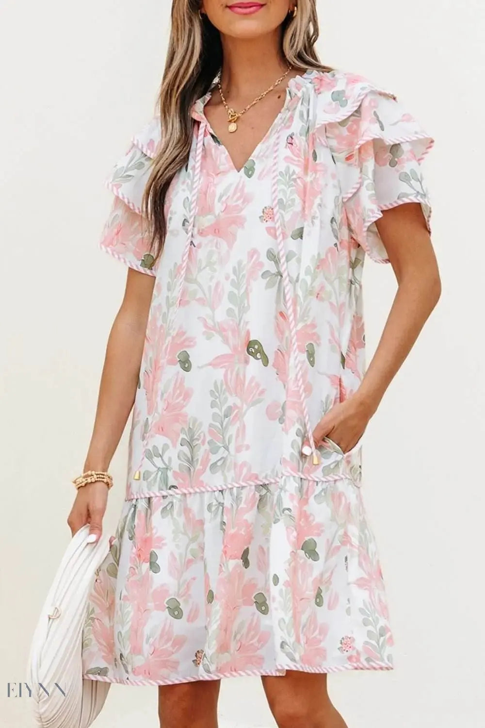 Floral Contrast Edge Layered Mini Dress - EBYNN