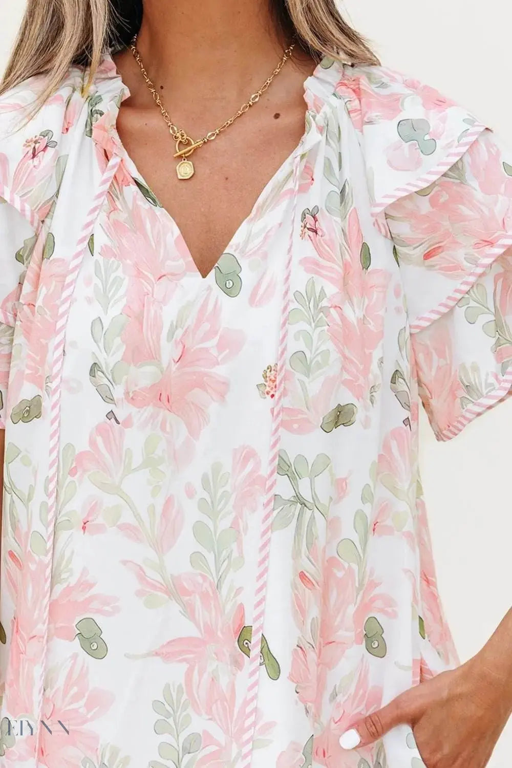 Floral Contrast Edge Layered Mini Dress - EBYNN