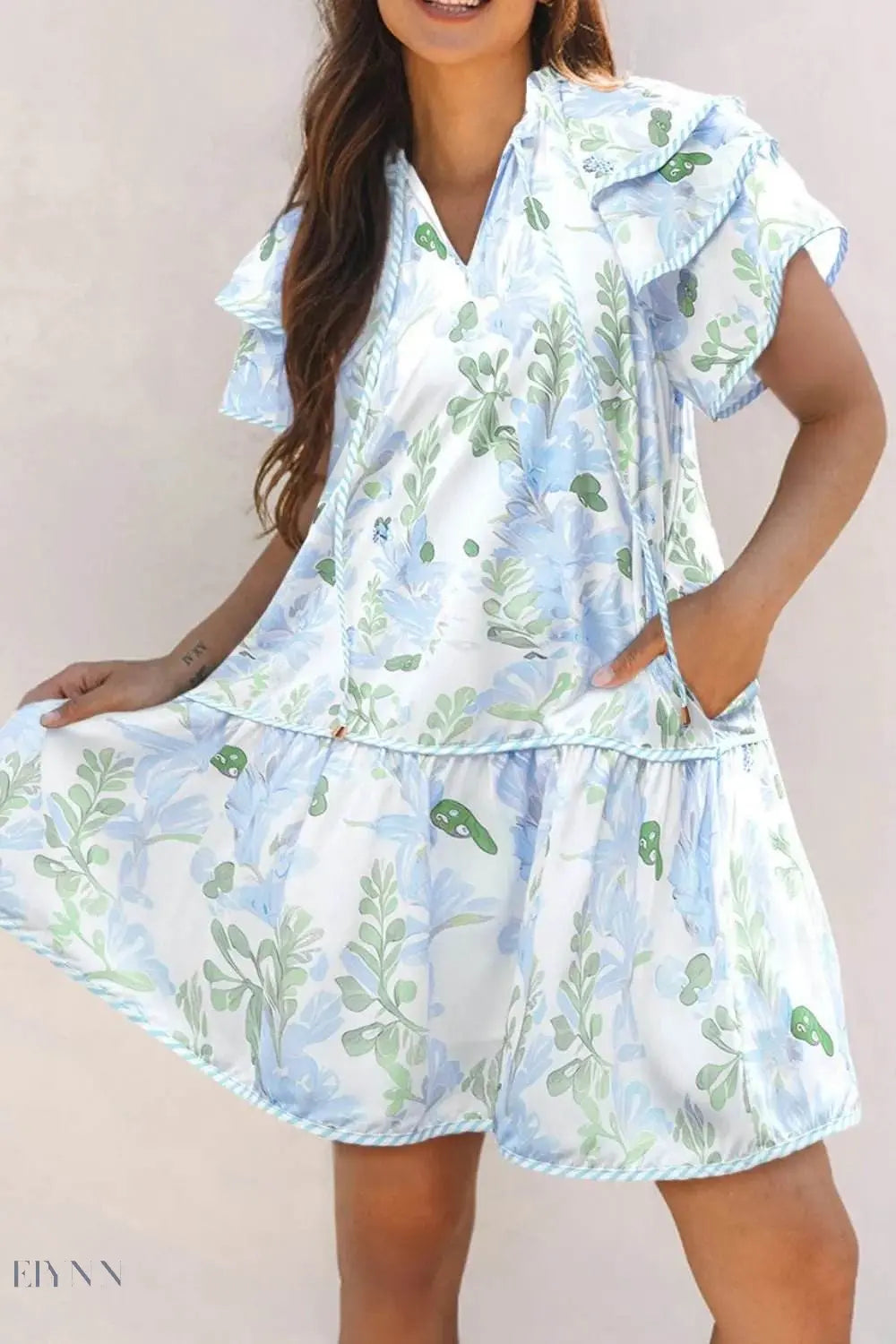 Floral Contrast Edge Layered Mini Dress - EBYNN