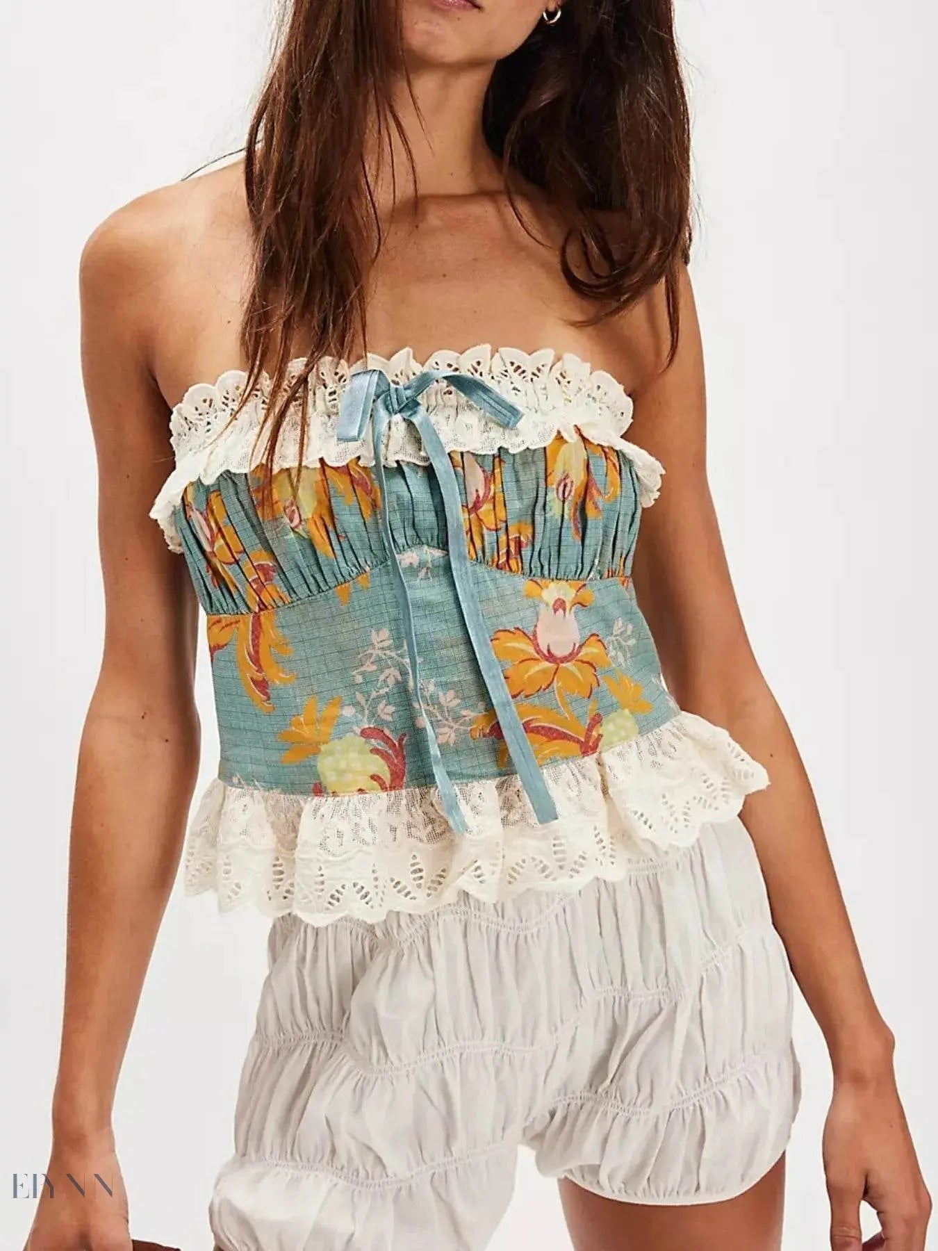 Floral Lace Tube Top with Lace Trim for Stylish Summer Looks - EBYNN