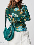 Floral Print Long Sleeve Top with Mock Neck - EBYNN